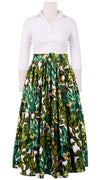 Melanie Skirt #2 Midi Length Cotton Stretch (Cactus Paradise Bright)