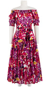 Emma Dress #1 Smock Shoulder 1/2 Puff Sleeve Midi Plus Length Cotton Musola (Cactus Paradise Bright)