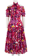 Emma Dress #1 Smock Shoulder 1/2 Puff Sleeve Midi Plus Length Lame (Cactus Paradise Bright)