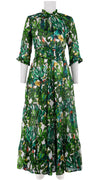 Eden Dress Crew Neck 3/4 Sleeve with Hamilton Belt Maxi Length Linen (Cactus Paradise Bright)