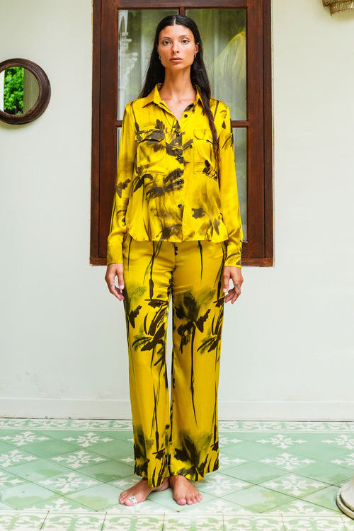 Sydney Shirt 3/4 Sleeve & Sydney Pants Silk Twill (Watercolor Bamboo)