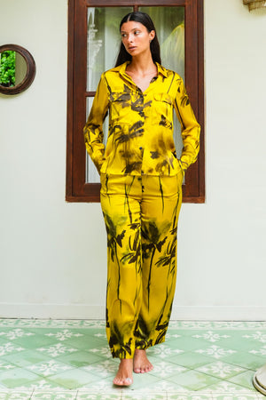 Sydney Shirt 3/4 Sleeve & Sydney Pants Silk Twill (Watercolor Bamboo)