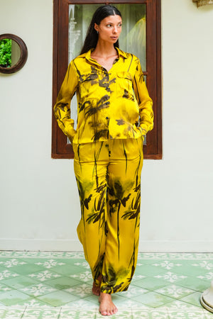 Sydney Shirt 3/4 Sleeve & Sydney Pants Silk Twill (Watercolor Bamboo)