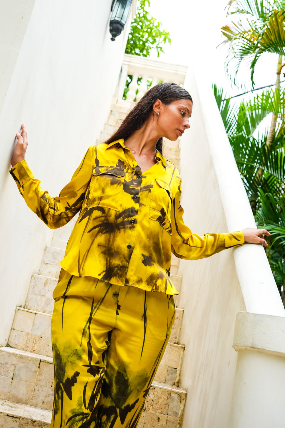 Sydney Shirt 3/4 Sleeve & Sydney Pants Silk Twill (Watercolor Bamboo)