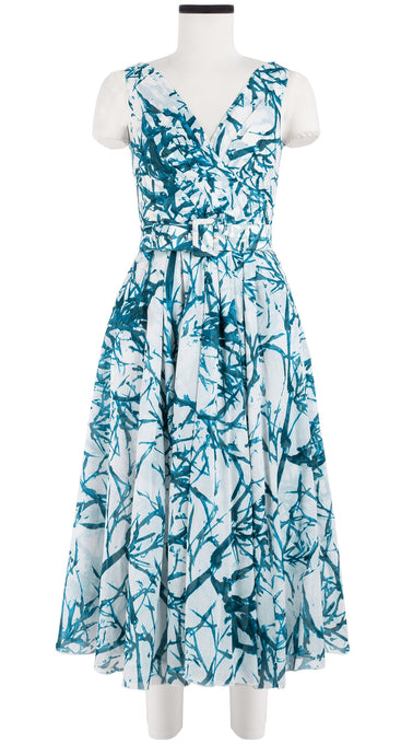Vivien Dress #1 V Neck Sleeveless Midi Length Cotton Musola (Calligraphy Tree)