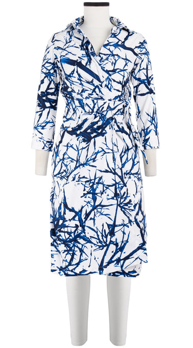 Hepburn Dress Shirt Collar 3/4 Sleeve Cotton Stretch (Calligraphy Tree)