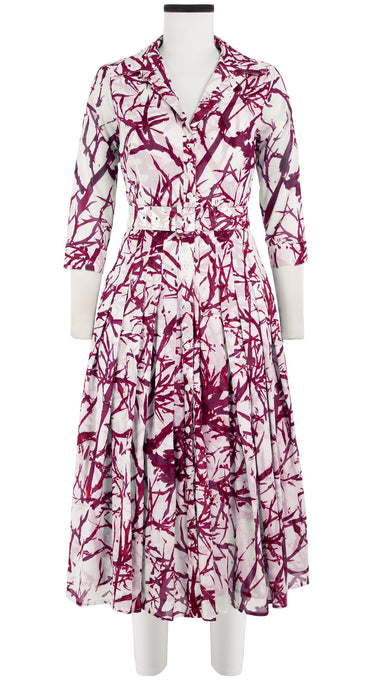 Audrey Dress #4 Shirt Collar 3/4 Sleeve Midi Length Cotton Musola (Calligraphy Tree)
