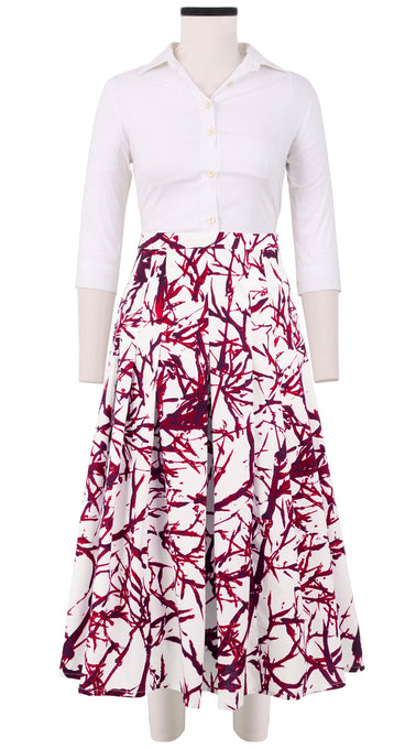 Zeller Skirt Midi Length Cotton Stretch (Calligraphy Tree)