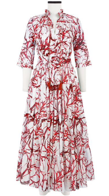 Eden Dress Crew Neck 3/4 Sleeve with Hamilton Belt Maxi Length Cotton Musola (Calligraphy Tree)