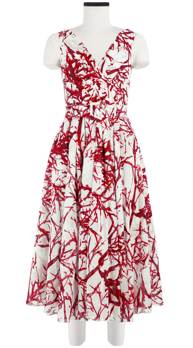 Vivien Dress #1 V Neck Sleeveless Midi Length Cotton Musola (Calligraphy Tree)