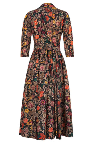 Terry Dress Shirt Collar 3/4 Sleeve Midi Plus Length Poliamide Taffta (Cambodian Batik)