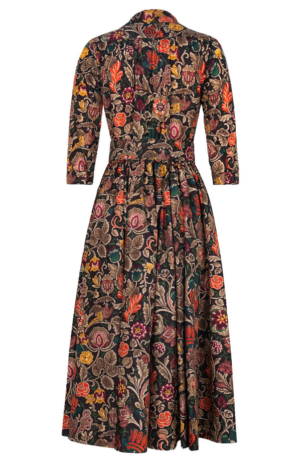 Terry Dress Shirt Collar 3/4 Sleeve Midi Plus Length Poliamide Taffta (Cambodian Batik)