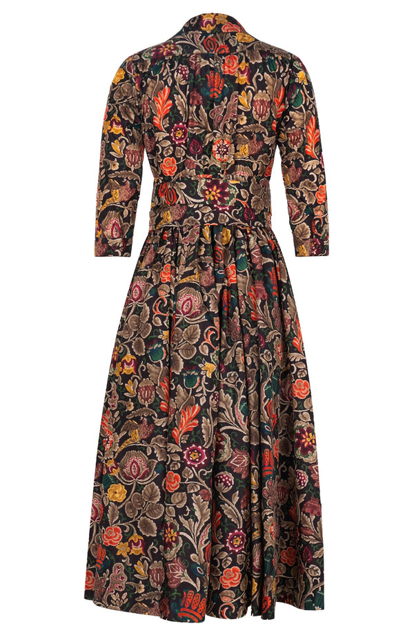 Terry Dress Shirt Collar 3/4 Sleeve Midi Plus Length Poliamide Taffta (Cambodian Batik)