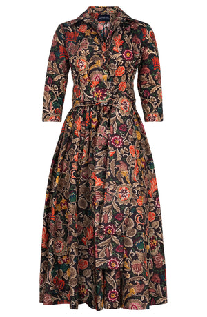 Terry Dress Shirt Collar 3/4 Sleeve Midi Plus Length Poliamide Taffta (Cambodian Batik)