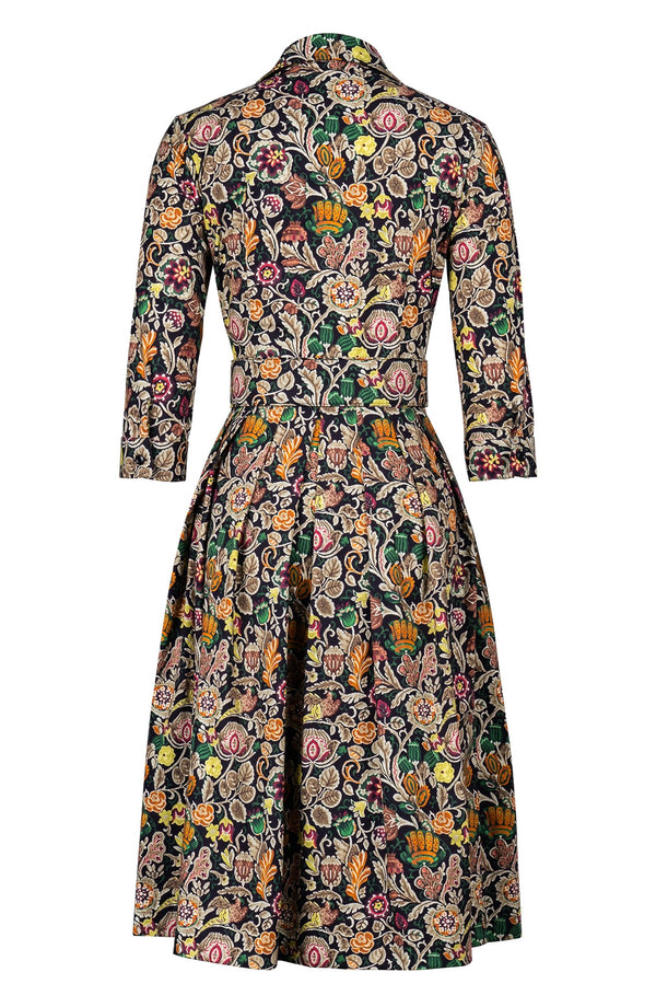 Audrey Dress #1 Shirt Collar 3/4 Sleeve Long Length Cotton Stretch (Cambodian Batik)