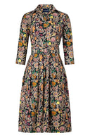 Audrey Dress #1 Shirt Collar 3/4 Sleeve Long Length Cotton Stretch (Cambodian Batik)