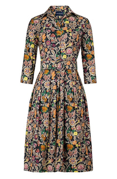 Audrey Dress #1 Shirt Collar 3/4 Sleeve Long Length Cotton Stretch (Cambodian Batik)