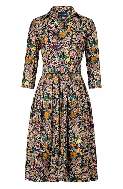 Audrey Dress #1 Shirt Collar 3/4 Sleeve Long Length Cotton Stretch (Cambodian Batik)