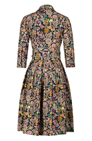 Audrey Dress #1 Shirt Collar 3/4 Sleeve Long Length Cotton Stretch (Cambodian Batik)