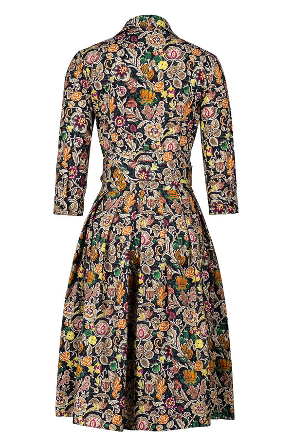 Audrey Dress #1 Shirt Collar 3/4 Sleeve Long Length Cotton Stretch (Cambodian Batik)