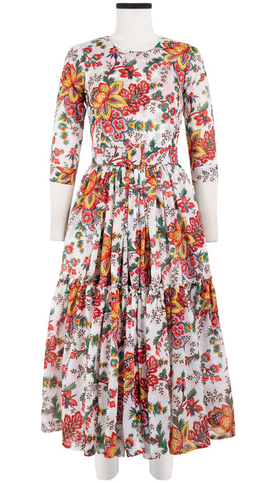 Melanie Dress Crew Neck 3/4 Sleeve Midi Plus Length Cotton Musola (Cambridge Poplin Bright)