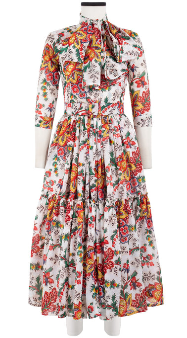 Melanie Dress Crew Neck 3/4 Sleeve Midi Plus Length Cotton Musola (Cambridge Poplin Bright)