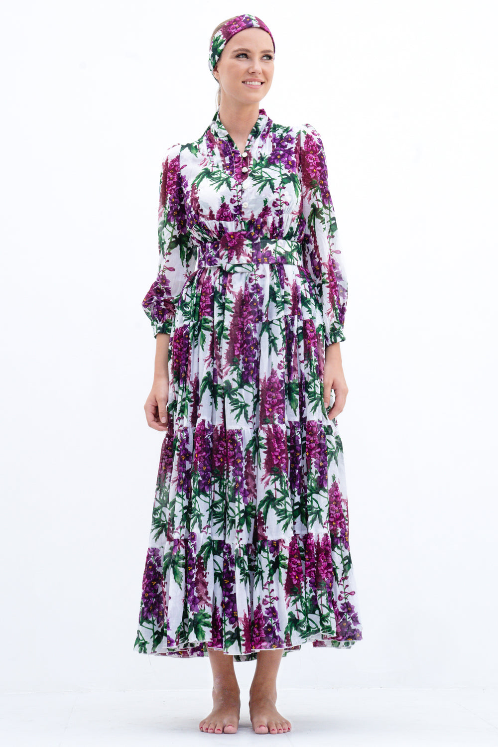 Eva Dress Crew Neck 3/4 Sleeve Maxi Musola (Capanula Flower) @1