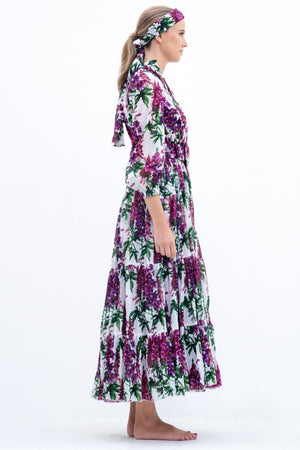 Eva Dress Crew Neck 3/4 Sleeve Maxi Musola (Capanula Flower) @1
