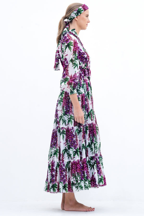 Eva Dress Crew Neck 3/4 Sleeve Maxi Musola (Capanula Flower) @1