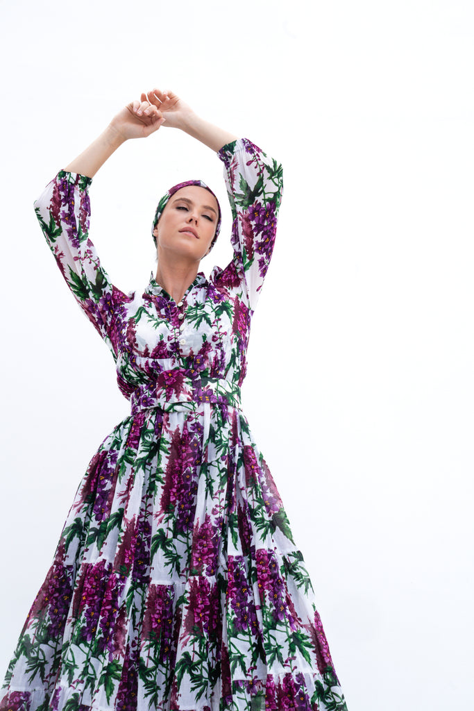 Eden Dress Crew Neck 3/4 Sleeve Maxi Length Cotton Musola (Cachemire Paisley White) main image 0