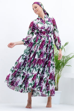 Eva Dress Crew Neck 3/4 Sleeve Maxi Musola (Capanula Flower) @1