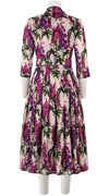Audrey Dress #4 Shirt Collar 3/4 Sleeve Midi Length Cotton Musola (Campanula Flower)