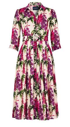 Audrey Dress #4 Shirt Collar 3/4 Sleeve Midi Length Wool(Campanula Flower) @19