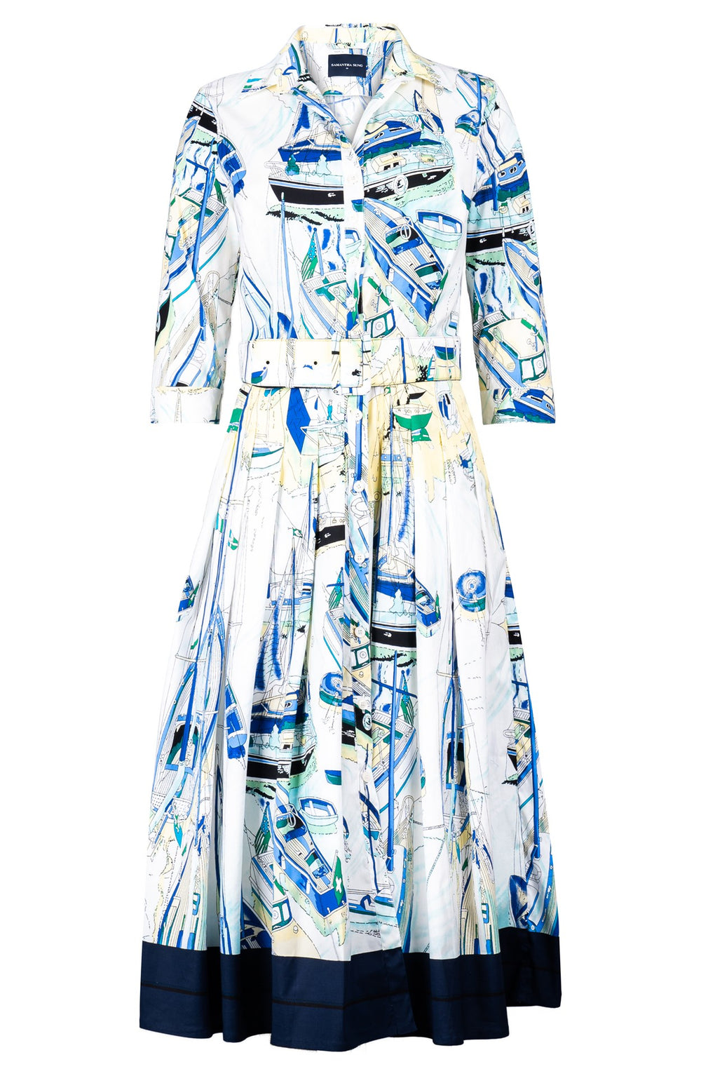 Audrey Dress #4 Shirt Collar 3/4 Sleeve Midi Length Cotton Stretch (Canne)
