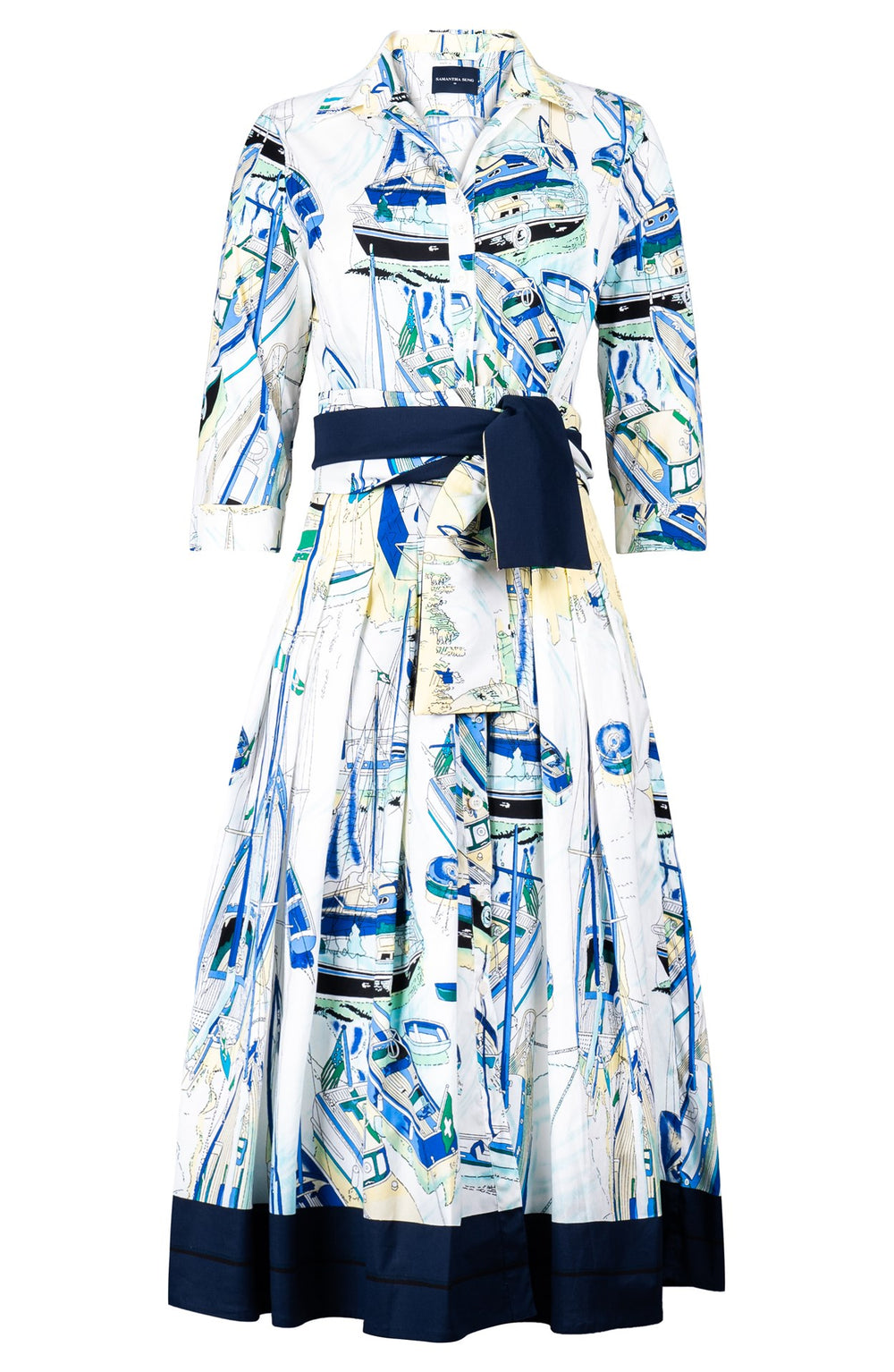 Audrey Dress #4 Shirt Collar 3/4 Sleeve Midi Length Cotton Stretch (Canne)