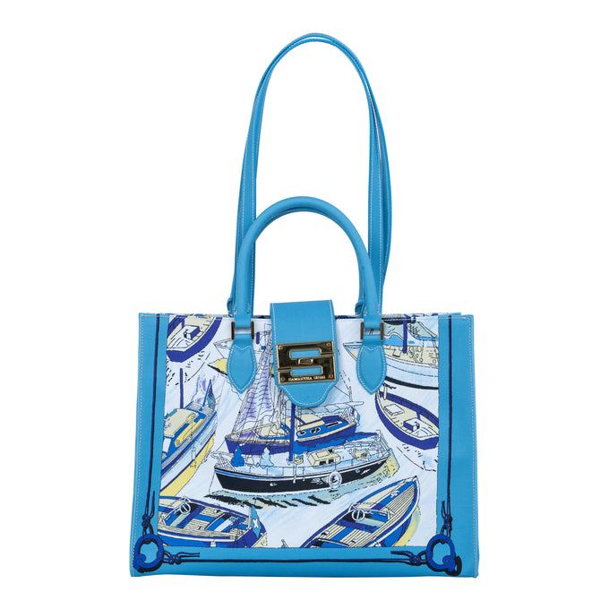 Audrey Tote_Medium_Canne New_Aqua