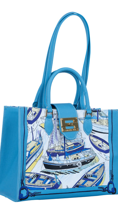 Audrey Tote_Medium_Canne New_Aqua