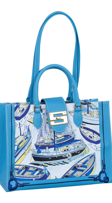 Audrey Tote_Medium_Canne New_Aqua