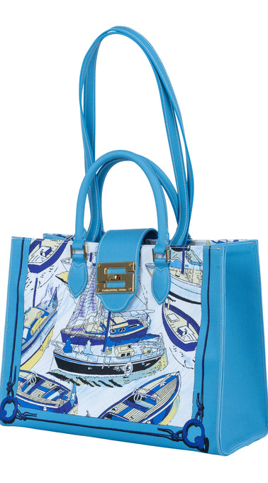 Audrey Tote_Medium_Canne New_Aqua