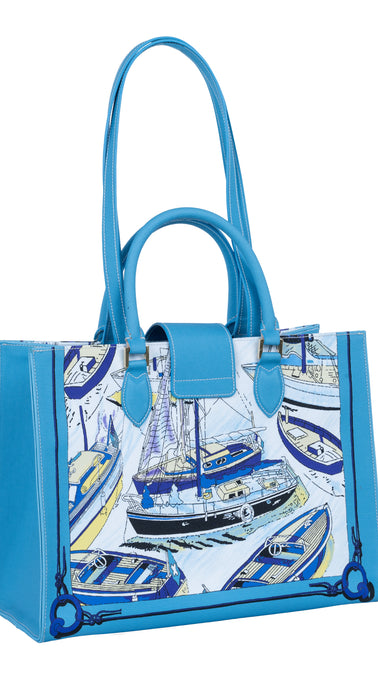 Audrey Tote_Medium_Canne New_Aqua