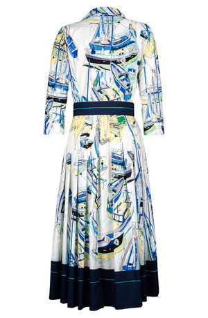 Audrey Dress #4 Shirt Collar 3/4 Sleeve Midi Length Cotton Stretch (Canne)
