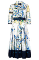 Audrey Dress #4 Shirt Collar 3/4 Sleeve Midi Length Cotton Stretch (Canne)