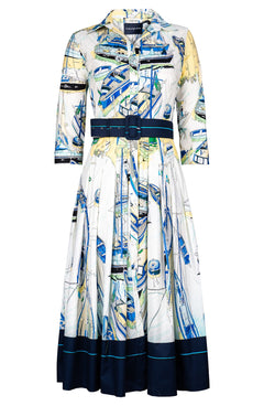 Audrey Dress #4 Shirt Collar 3/4 Sleeve Midi Length Cotton Stretch (Canne)