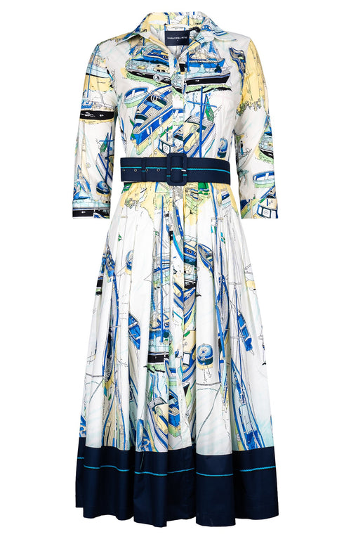 Audrey Dress #4 Shirt Collar 3/4 Sleeve Midi Length Cotton Stretch (Canne)