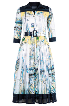 Audrey Dress #4 Shirt Collar 3/4 Sleeve Midi Length Cotton Musola (Canne)