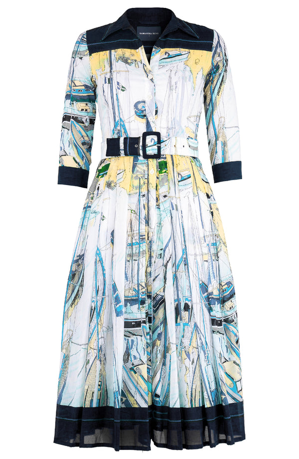 [Off the Rack] Audrey Dress #4 Shirt Collar 3/4 Sleeve Midi Length Cotton Musola (Canne) @XS-M