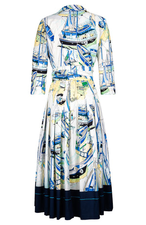 Audrey Dress #4 Shirt Collar 3/4 Sleeve Midi Length Cotton Stretch (Canne)