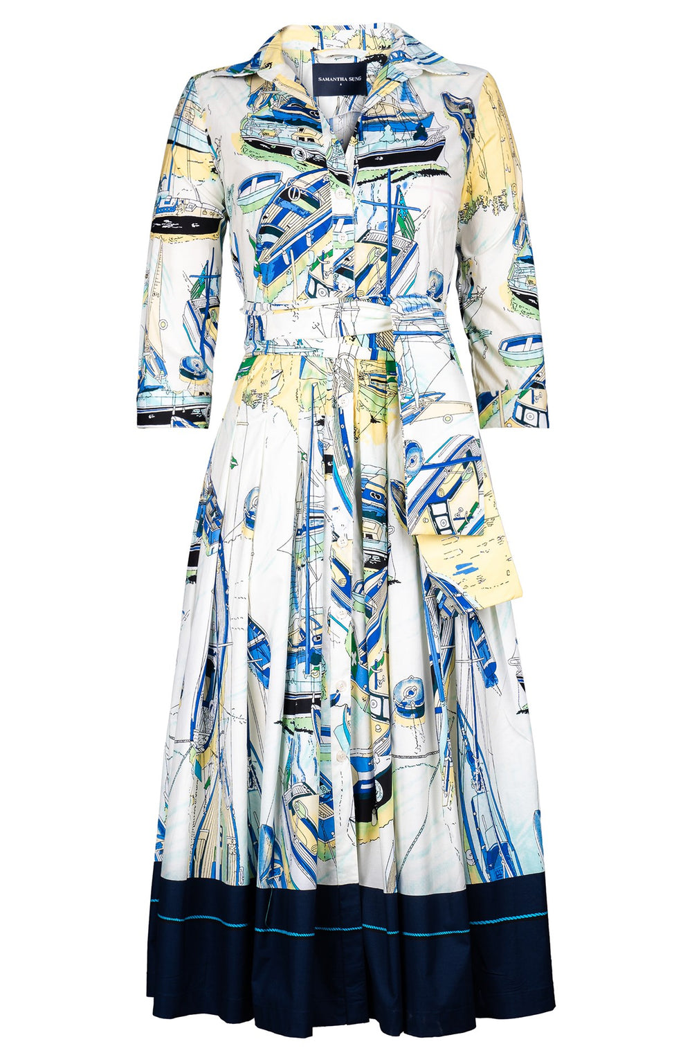 Audrey Dress #4 Shirt Collar 3/4 Sleeve Midi Length Cotton Stretch (Canne)