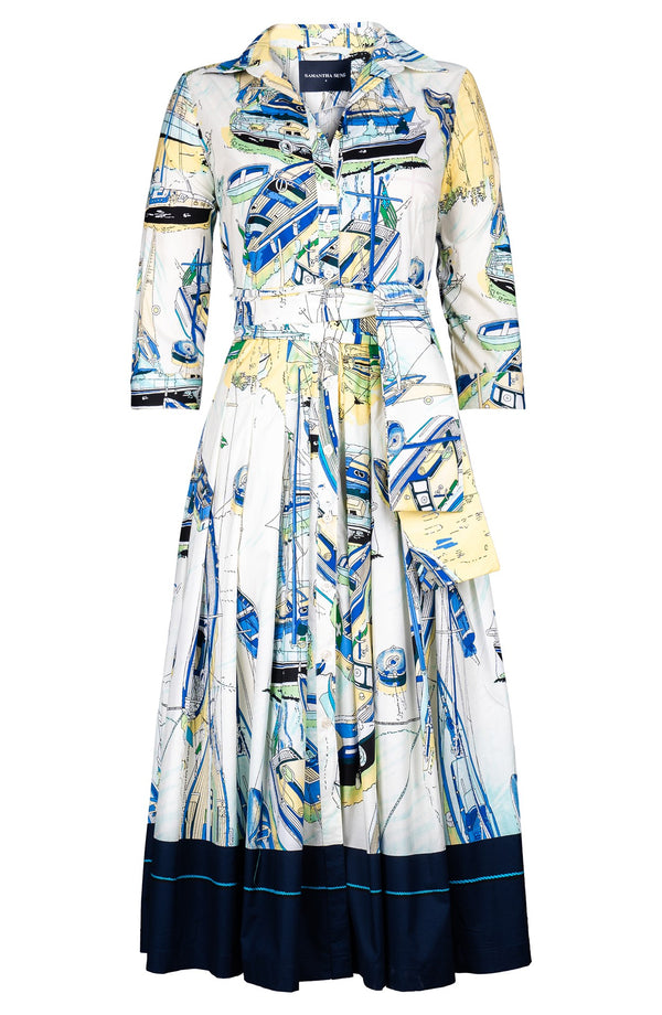 Audrey Dress #4 Shirt Collar 3/4 Sleeve Midi Length Cotton Stretch (Canne)