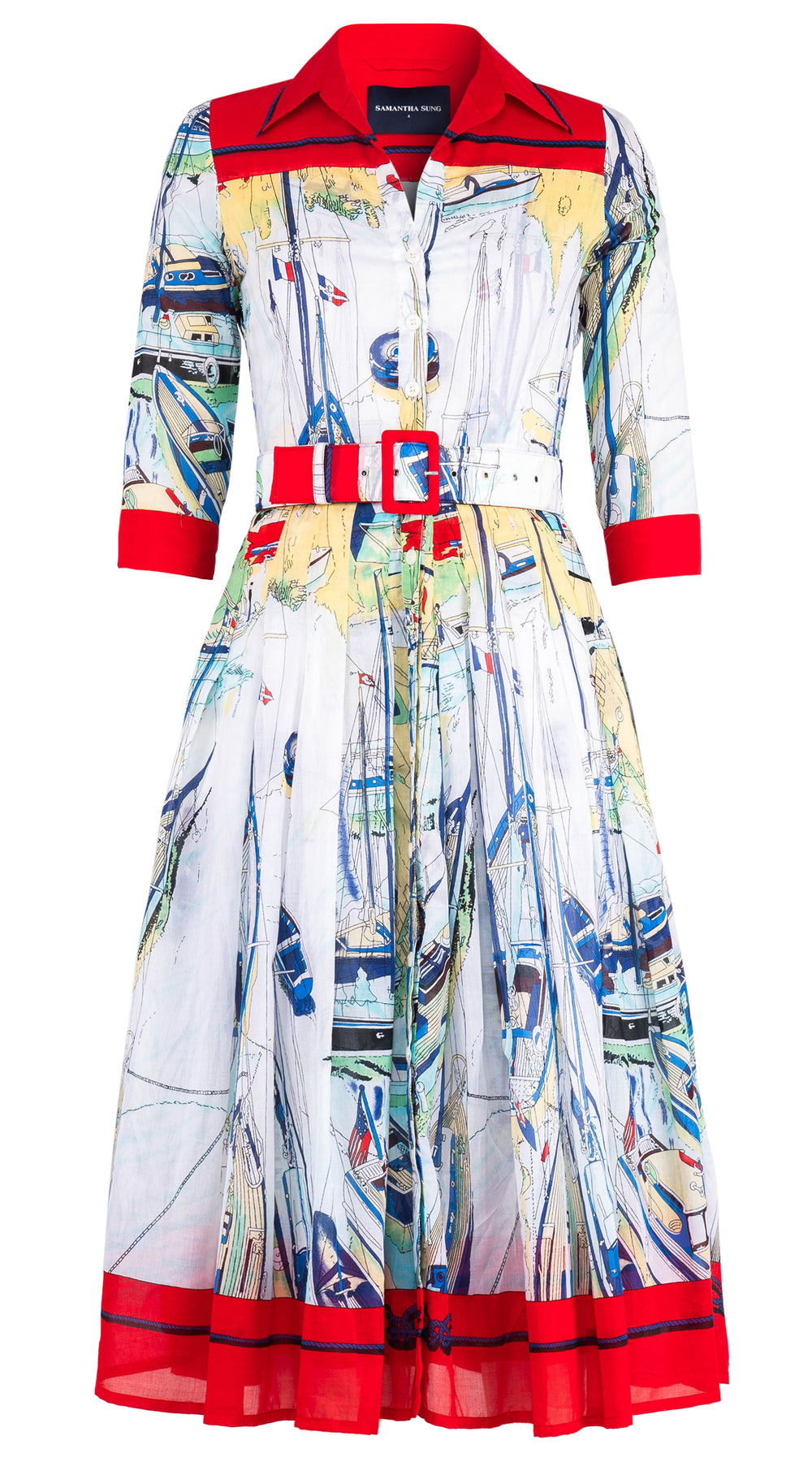 Audrey Dress #4 Shirt Collar 3/4 Sleeve Midi Length Cotton Musola (Canne)